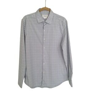 Ministry of Supply Shirt Men Size Large Light Blue Checked Long Sleeve Button Up